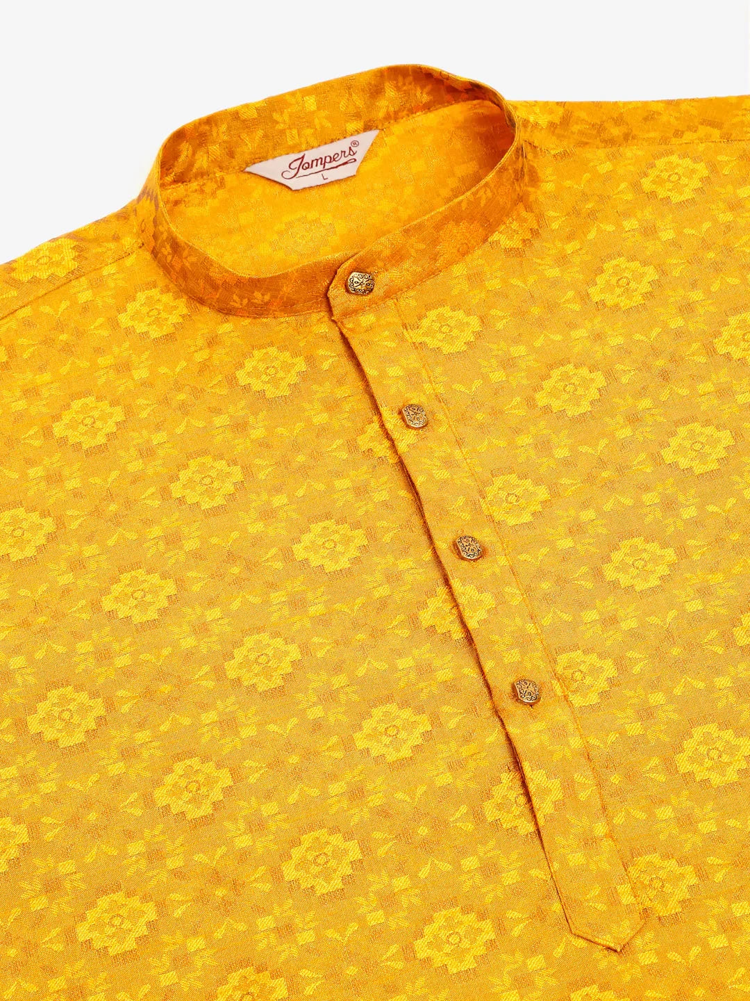 Jompers Men's Mustard Floral Printed Kurta with Churidar | Grocsy