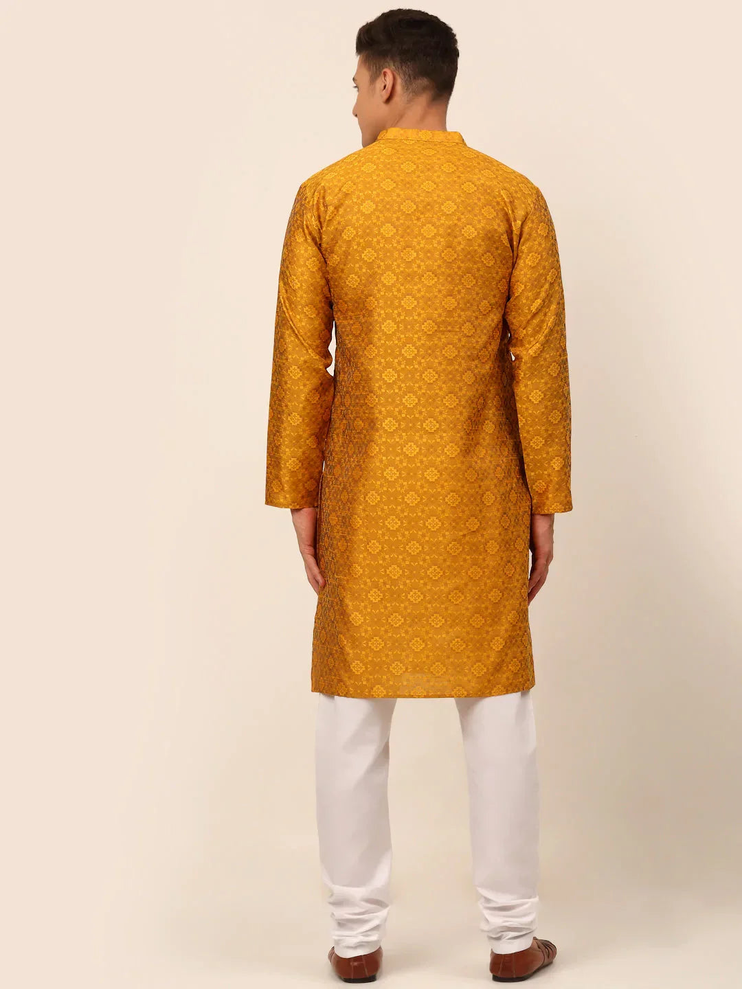 Jompers Men's Mustard Floral Printed Kurta with Churidar | Grocsy