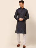 Jompers Men's Navy Blue Floral Printed Kurta with Churidar | Grocsy