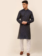 Jompers Men's Navy Blue Floral Printed Kurta with Churidar | Grocsy