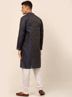 Jompers Men's Navy Blue Floral Printed Kurta with Churidar | Grocsy