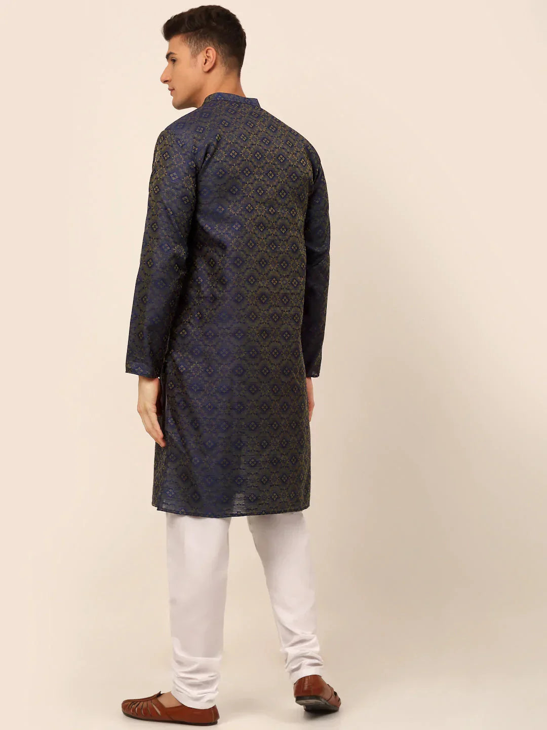Jompers Men's Navy Blue Floral Printed Kurta with Churidar | Grocsy