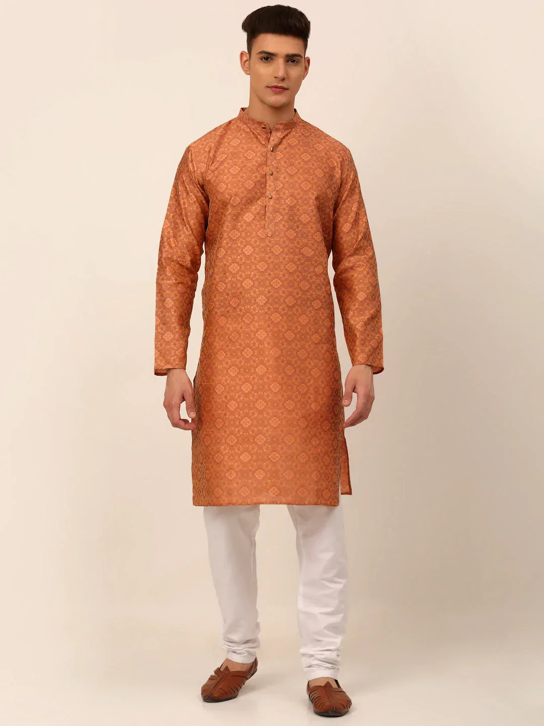Jompers Men's Peach Floral Printed Kurta with Churidar | Grocsy