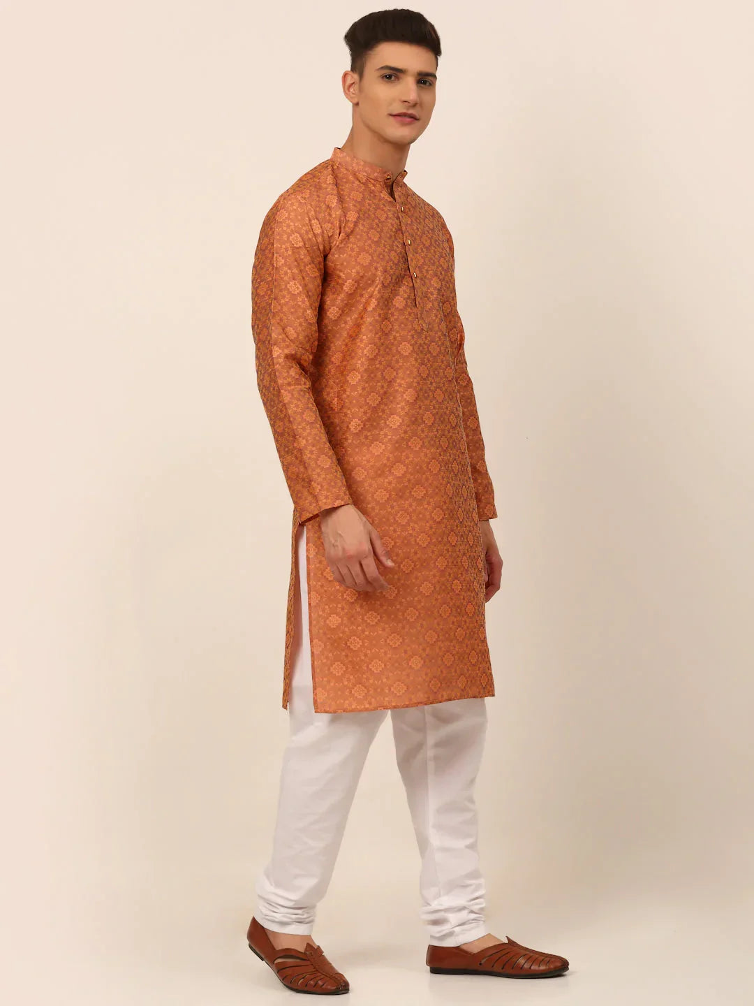 Jompers Men's Peach Floral Printed Kurta with Churidar | Grocsy