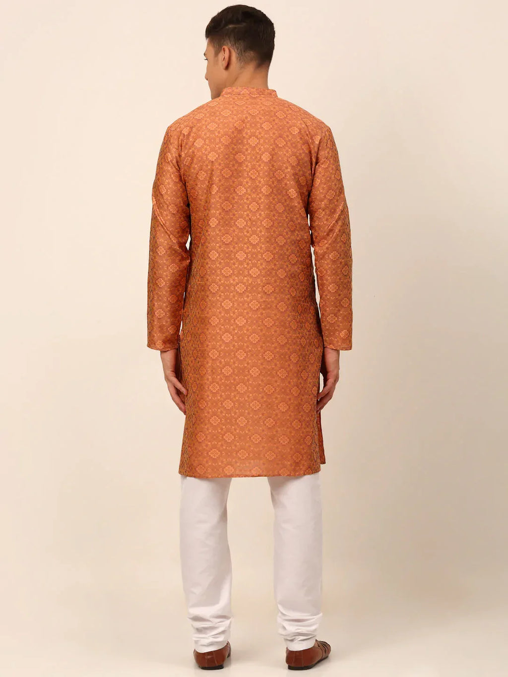 Jompers Men's Peach Floral Printed Kurta with Churidar | Grocsy