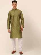 Jompers Men's Pista Green Floral Printed Kurta with Churidar | Grocsy