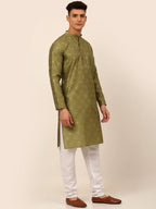 Jompers Men's Pista Green Floral Printed Kurta with Churidar | Grocsy