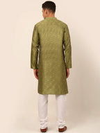 Jompers Men's Pista Green Floral Printed Kurta with Churidar | Grocsy