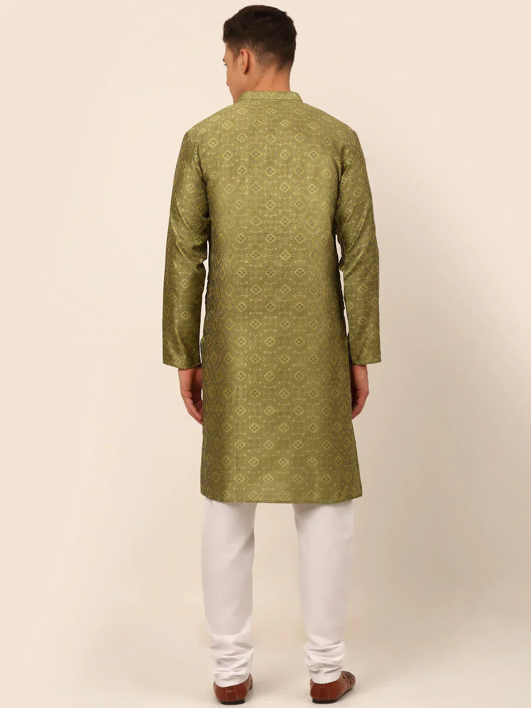 Jompers Men's Pista Green Floral Printed Kurta with Churidar | Grocsy