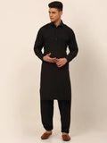 Jompers Men's Black Cotton Solid Pathani Kurta with Salwar | Grocsy