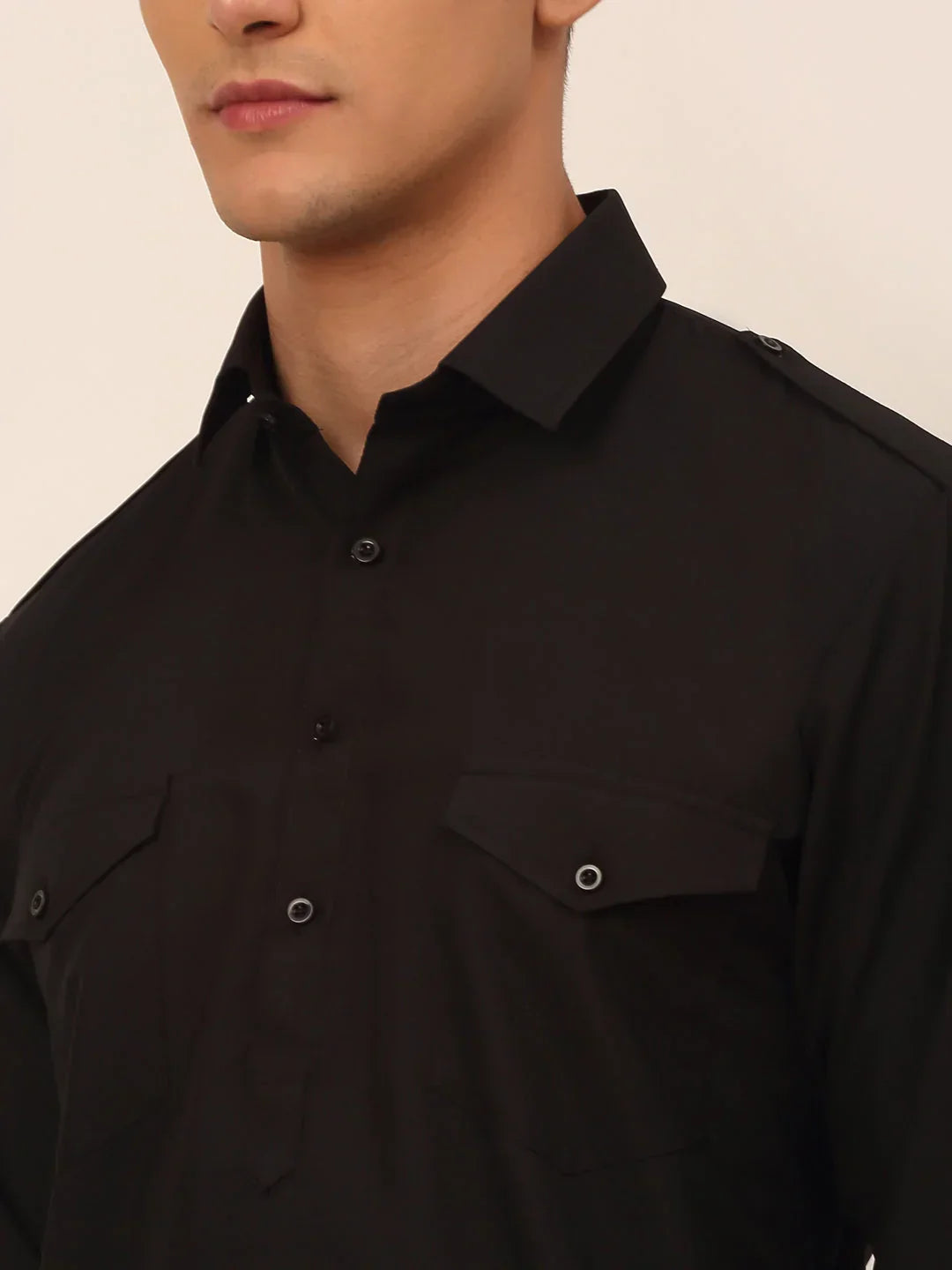 Jompers Men's Black Cotton Solid Pathani Kurta with Salwar | Grocsy