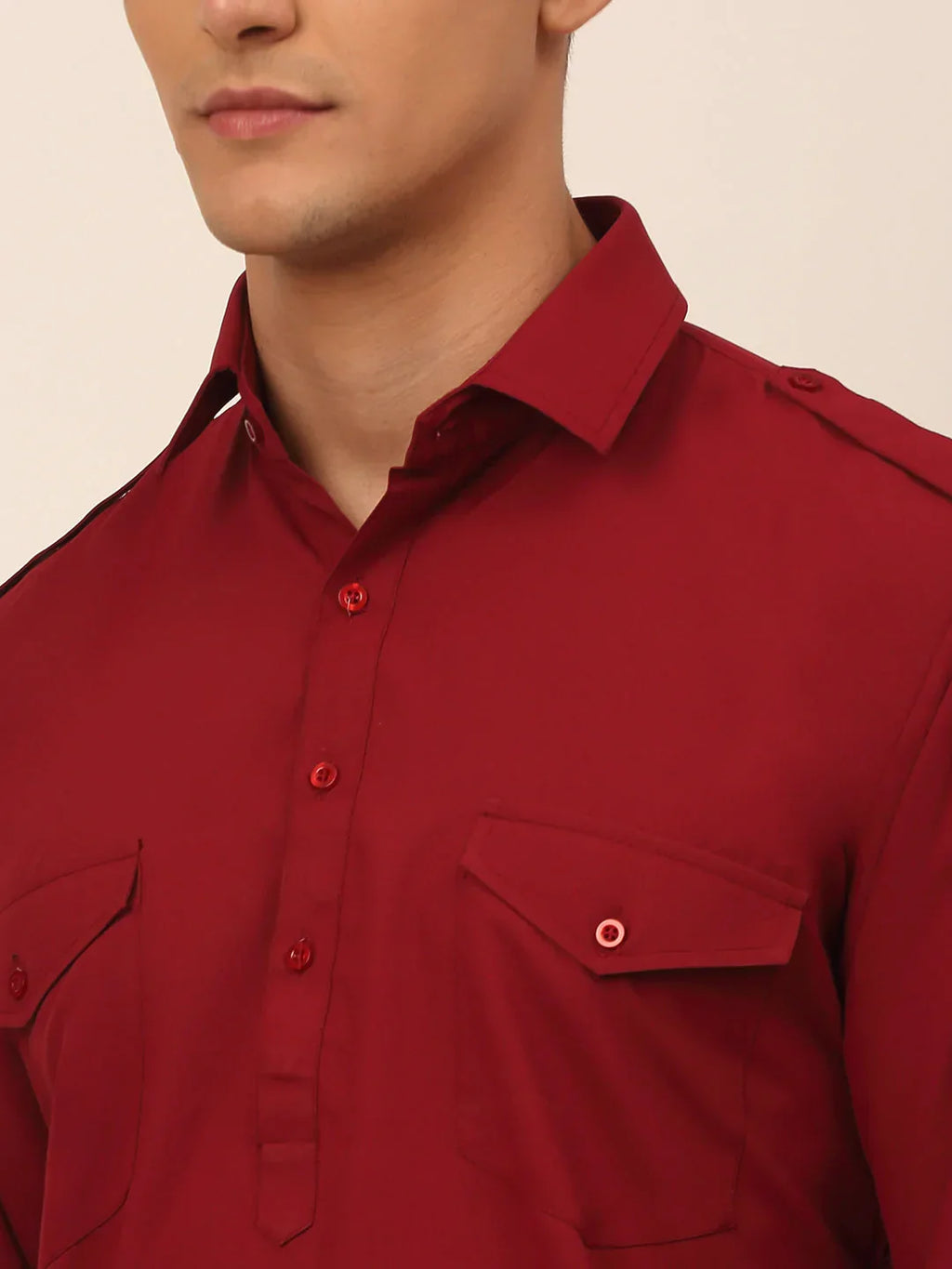 Jompers Men's Maroon Cotton Solid Pathani Kurta with Salwar | Grocsy