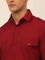 Jompers Men's Maroon Cotton Solid Pathani Kurta with Salwar | Grocsy