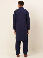 Jompers Men's Navy Cotton Solid Pathani Kurta with Salwar | Grocsy
