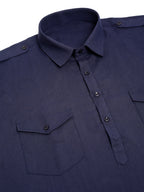 Jompers Men's Navy Cotton Solid Pathani Kurta with Salwar | Grocsy