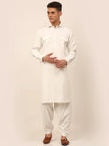 Jompers Men's White Cotton Solid Pathani Kurta with Salwar | Grocsy