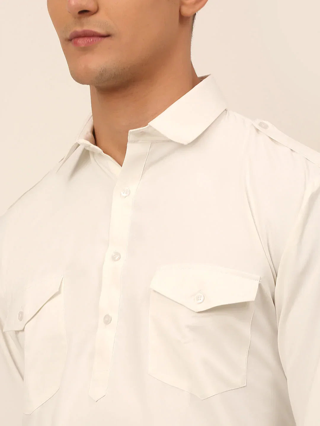 Jompers Men's White Cotton Solid Pathani Kurta with Salwar | Grocsy