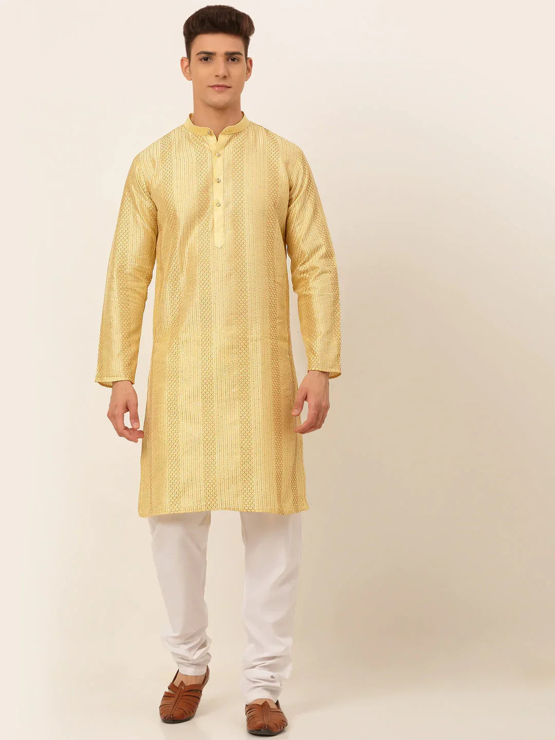 Jompers Men's Golden Embroiderd Kurta Pajama | Grocsy
