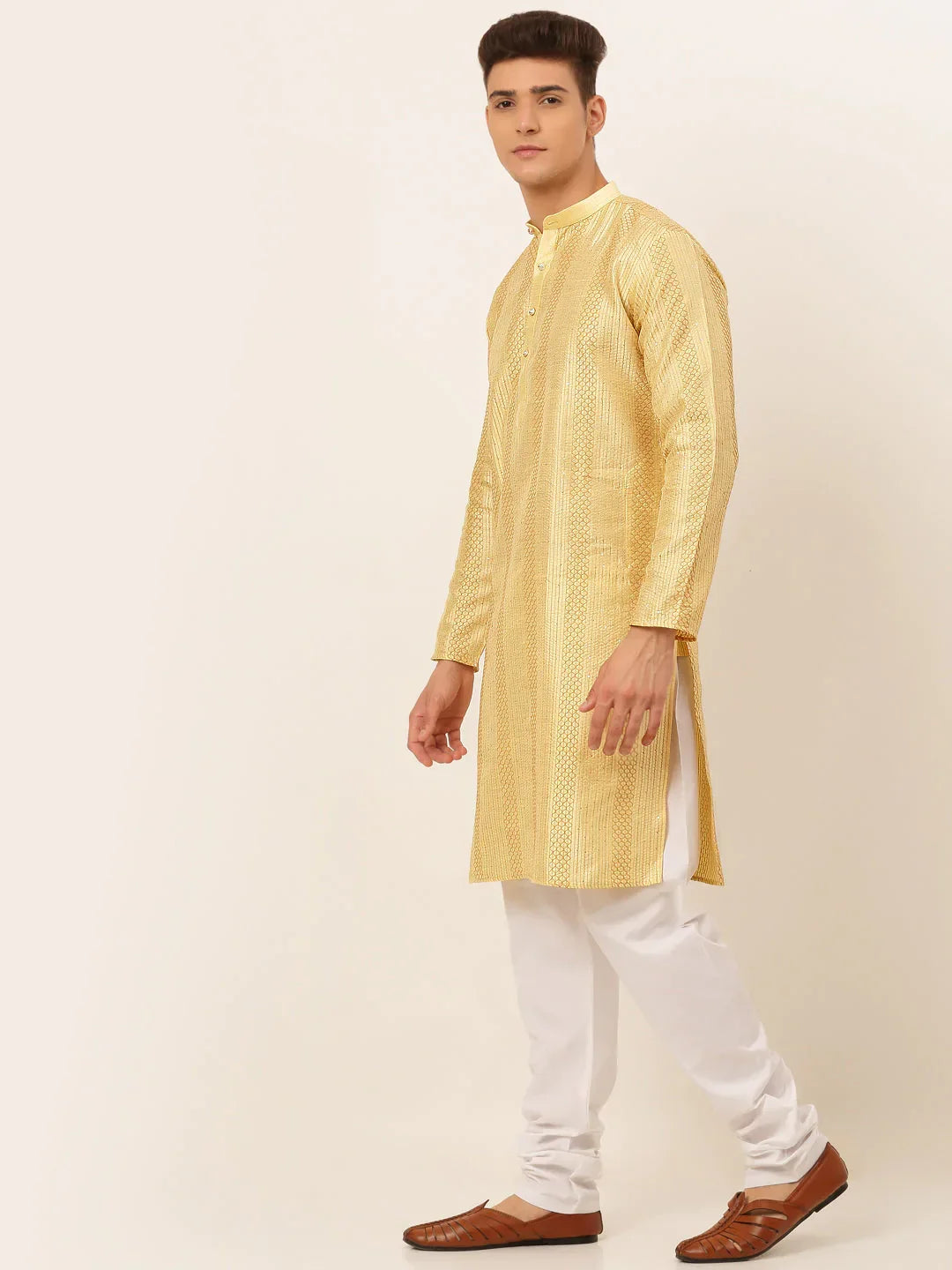 Jompers Men's Golden Embroiderd Kurta Pajama | Grocsy