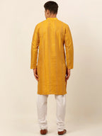 Jompers Men's Mustard Embroiderd Kurta Pajama | Grocsy