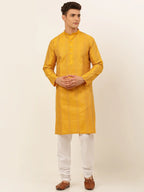 Jompers Men's Mustard Embroiderd Kurta Pajama | Grocsy