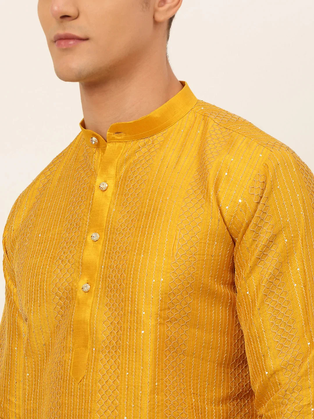 Jompers Men's Mustard Embroiderd Kurta Pajama | Grocsy