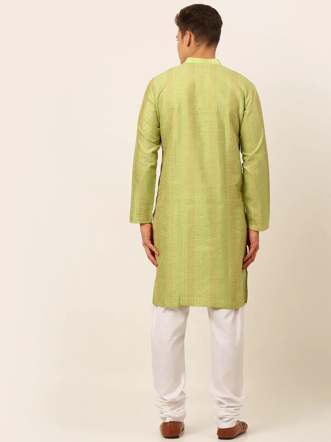 Jompers Men's Pista Green Embroiderd Kurta Pajama | Grocsy