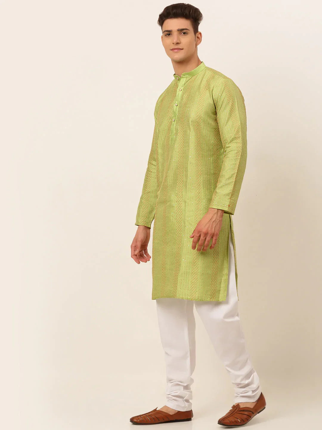 Jompers Men's Pista Green Embroiderd Kurta Pajama | Grocsy