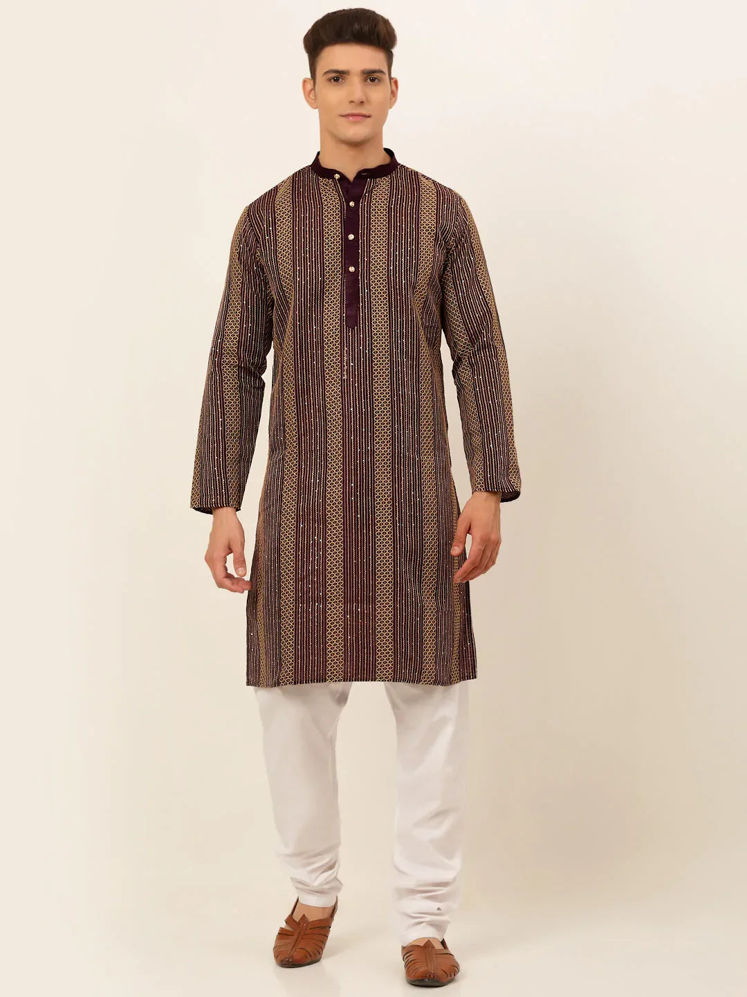 Jompers Men's Purple Embroiderd Kurta Pajama | Grocsy