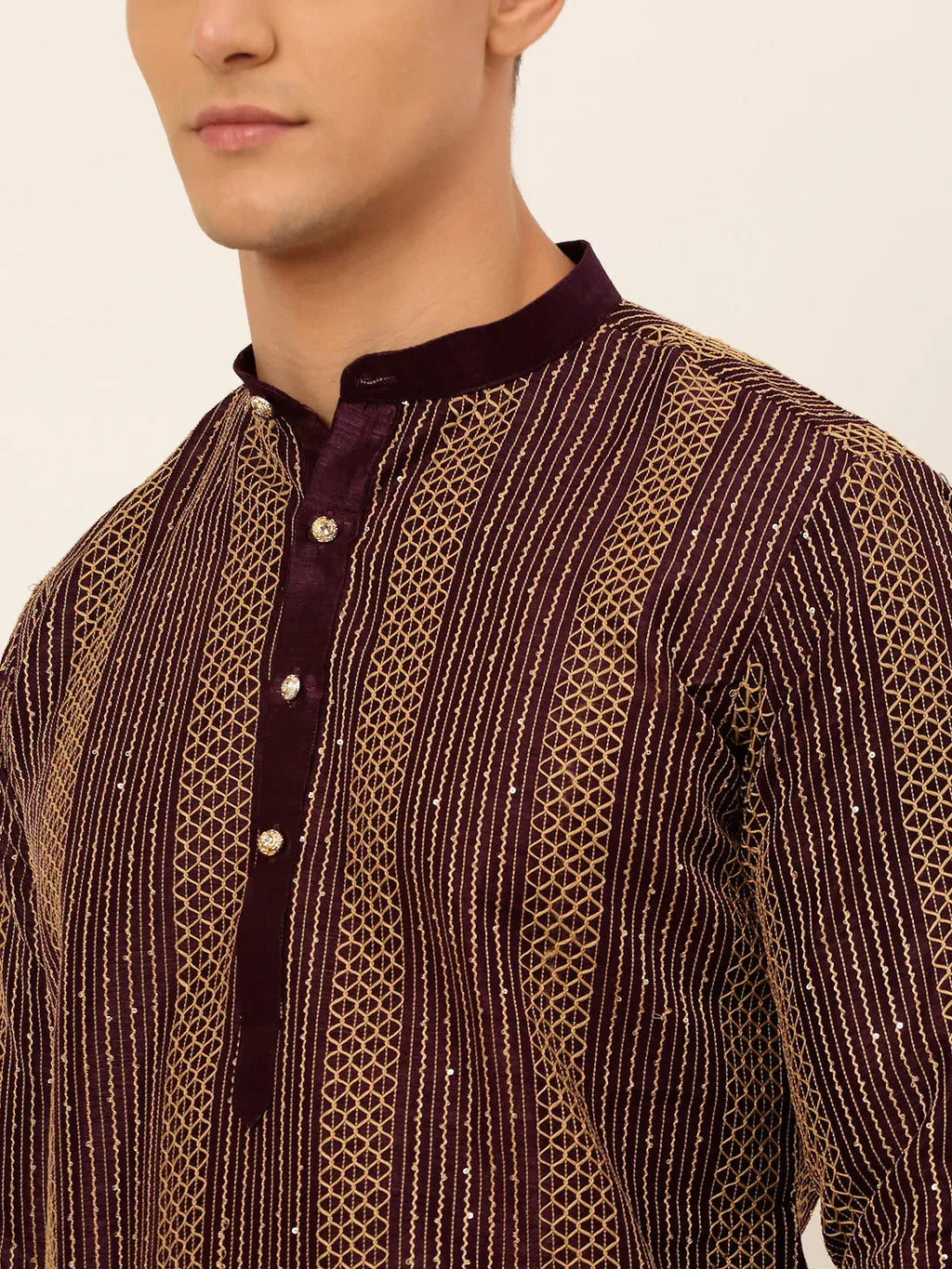 Jompers Men's Purple Embroiderd Kurta Pajama | Grocsy
