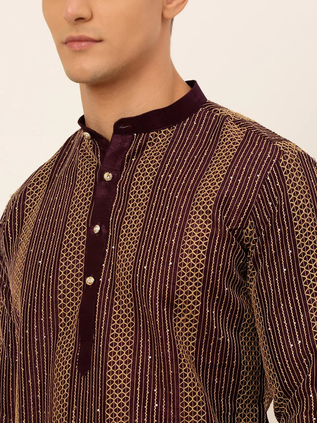 Jompers Men's Purple Embroiderd Kurta Pajama | Grocsy