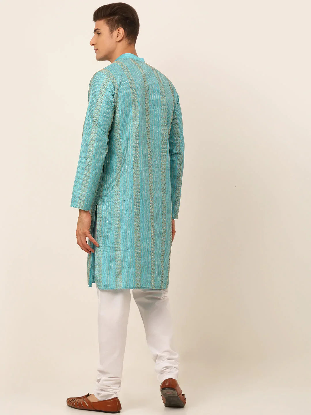 Jompers Men's Sky Blue Embroiderd Kurta Pajama | Grocsy