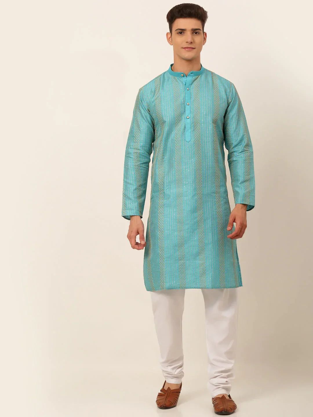 Jompers Men's Sky Blue Embroiderd Kurta Pajama | Grocsy