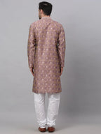 Jompers Men's Pink Collar Embroidered Woven Design Kurta Pajama | Grocsy