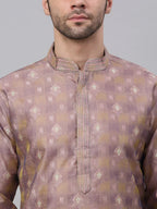 Jompers Men's Pink Collar Embroidered Woven Design Kurta Pajama | Grocsy