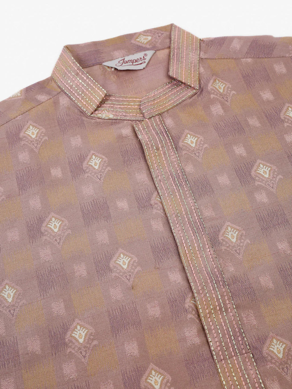 Jompers Men's Pink Collar Embroidered Woven Design Kurta Pajama | Grocsy