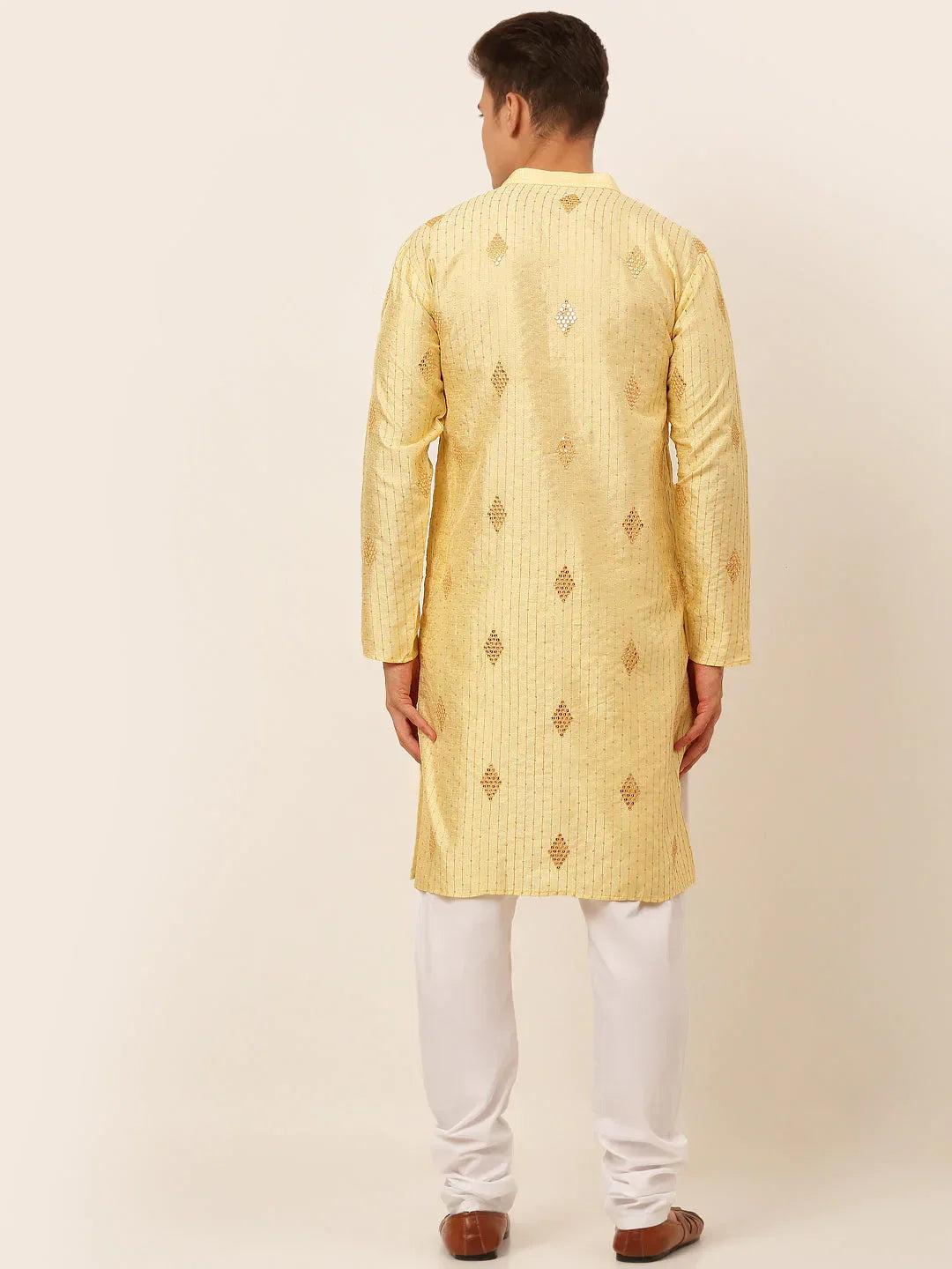Jompers Men's Golden Embroidered Sequinned Kurta with Churidar | Grocsy