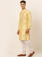 Jompers Men's Golden Embroidered Sequinned Kurta with Churidar | Grocsy