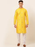 Jompers Men's Mustard Yellow Embroidered Sequinned Kurta with Churidar | Grocsy