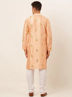 Jompers Men's Peach Embroidered Sequinned Kurta with Churidar | Grocsy