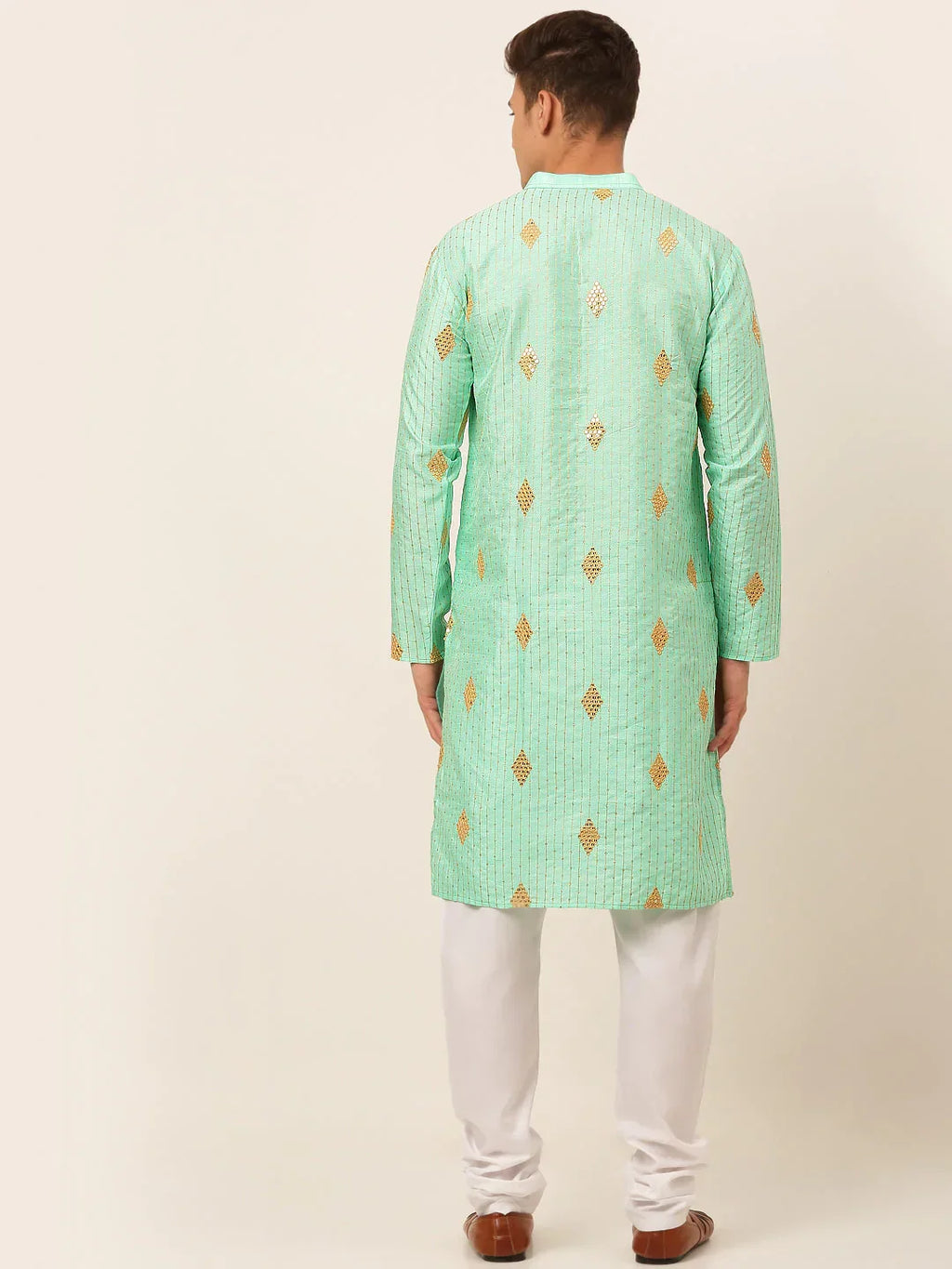 Jompers Men's Sky Blue Embroidered Sequinned Kurta with Churidar | Grocsy