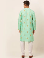 Jompers Men's Sky Blue Embroidered Sequinned Kurta with Churidar | Grocsy