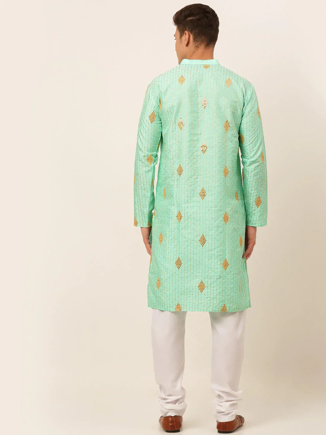 Jompers Men's Sky Blue Embroidered Sequinned Kurta with Churidar | Grocsy
