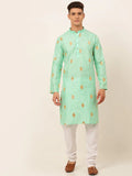 Jompers Men's Sky Blue Embroidered Sequinned Kurta with Churidar | Grocsy
