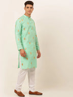 Jompers Men's Sky Blue Embroidered Sequinned Kurta with Churidar | Grocsy