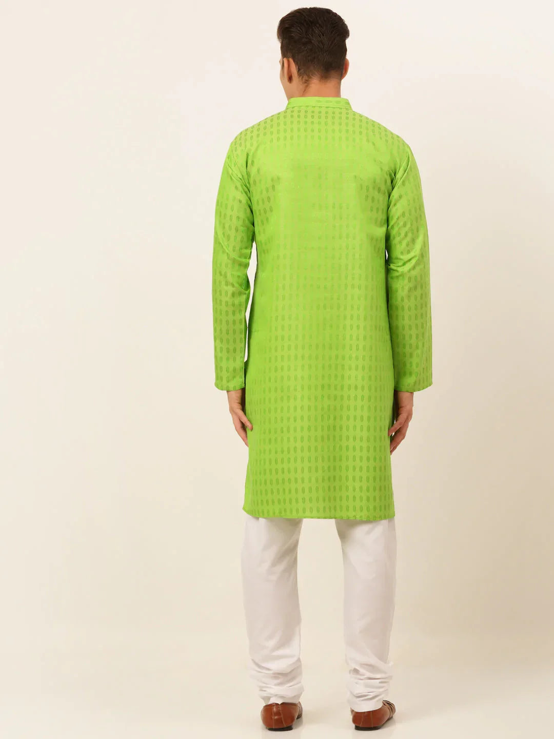 Jompers Men's Green Woven Design Kurta Pajama | Grocsy