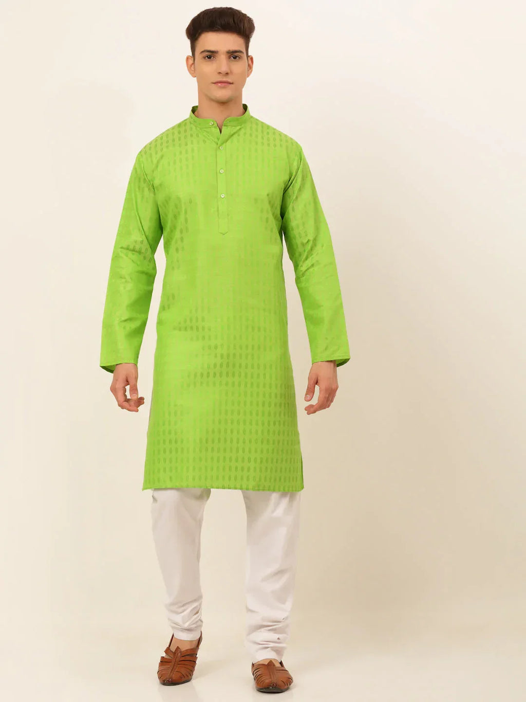 Jompers Men's Green Woven Design Kurta Pajama | Grocsy