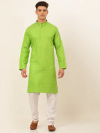 Jompers Men's Green Woven Design Kurta Pajama | Grocsy
