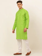 Jompers Men's Green Woven Design Kurta Pajama | Grocsy