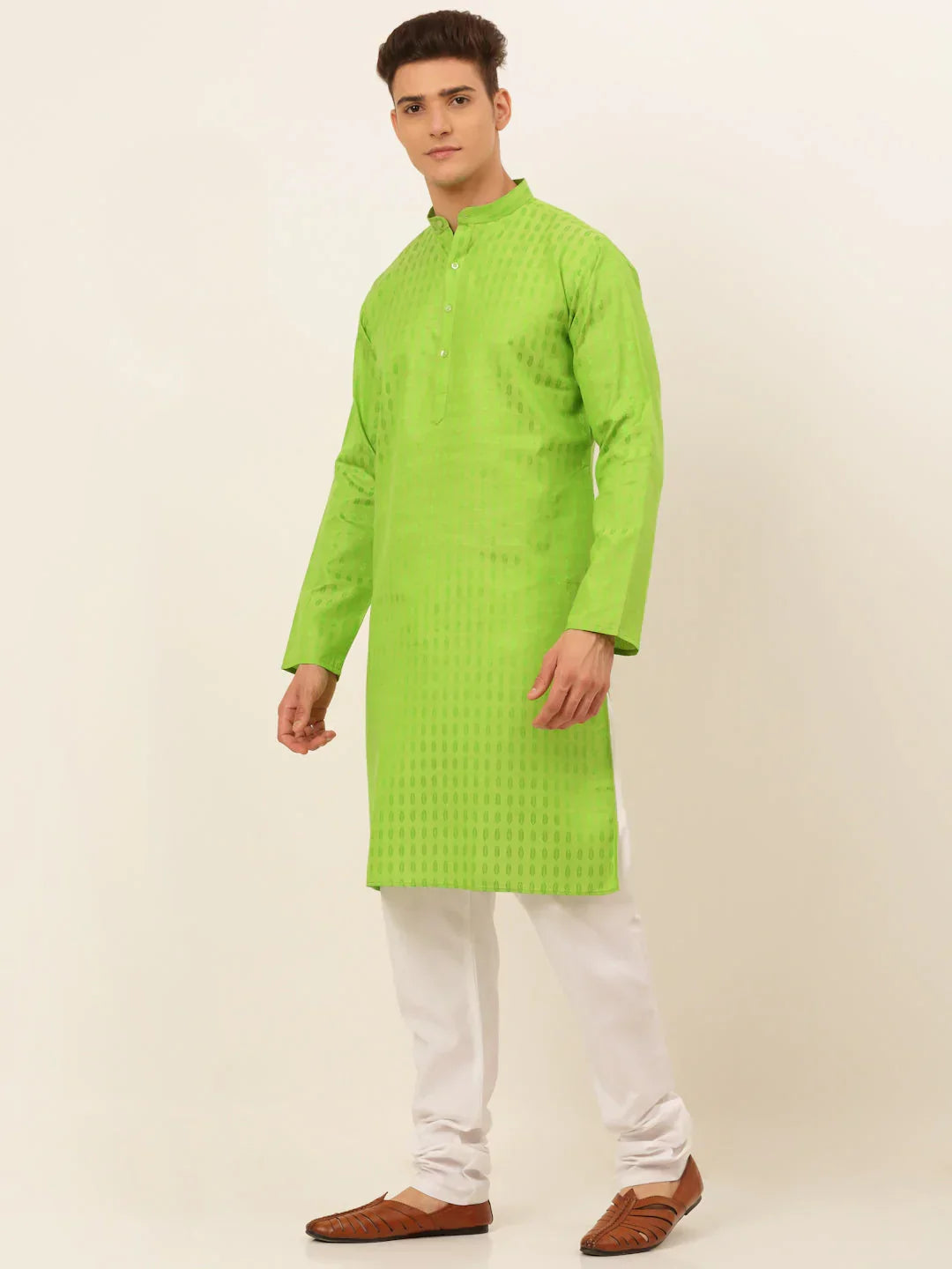Jompers Men's Green Woven Design Kurta Pajama | Grocsy